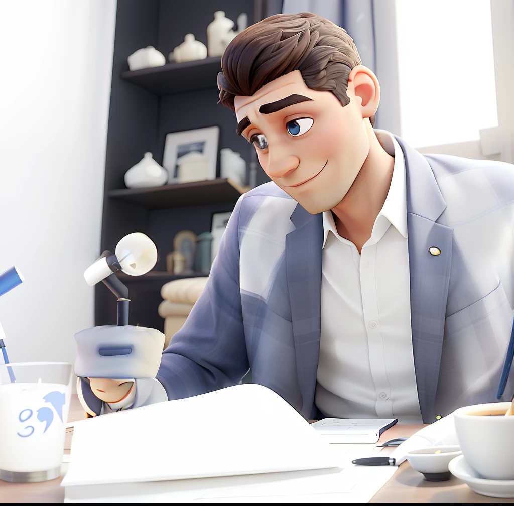 Um homem vestindo um terno como o do Jack skellington, veste uma capa de bruxo prata, Next to it is a small round table with a golden candlestick and in the background a window, cortinas cor de vinho, poses while looking at the camera sideways, cabelos pretos, rosto sem barba, rosto magro, In his hand a dark Zul umbrella, The sky that appears in the window is dark and starry