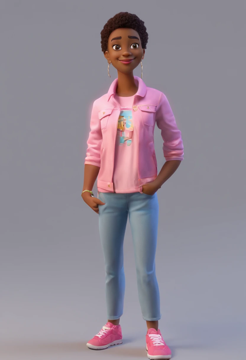crie um personagem estilo Pixar. The character possesses these characteristics: pele clara, cabelo ondulado loiro na altura do ombro, olhos castanho escuro, pink pants, blazer rosa e camiseta branca, Ambiente: Sidewalk of a big city and with paparazes taking pictures.