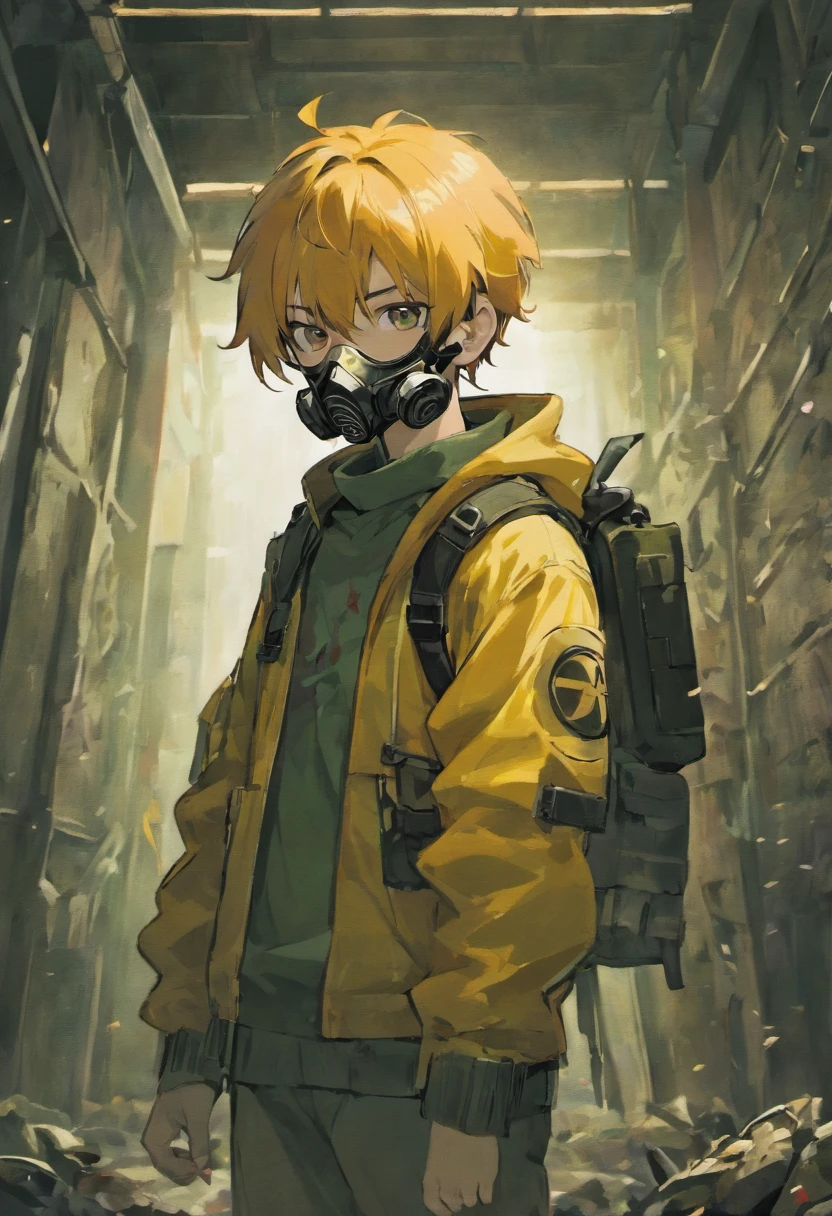 Boy, 18 years, Scavenger, Decaying World, Wasteland, Gas Mask, Biohazard Suit, Armed with MP5