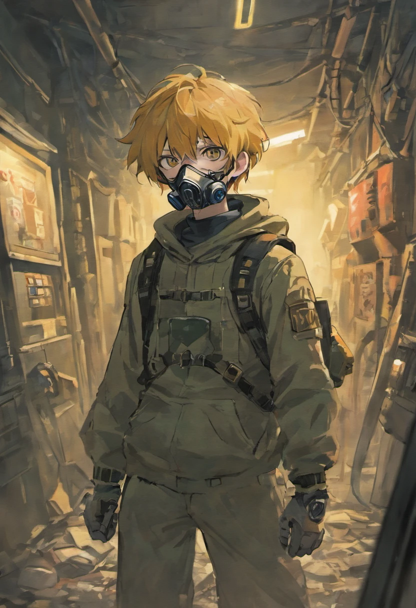 Teenage Boy, 18 years, Scavenger, Decaying World, Wasteland, Gas Mask, Biohazard Suit, Armed with MP5
