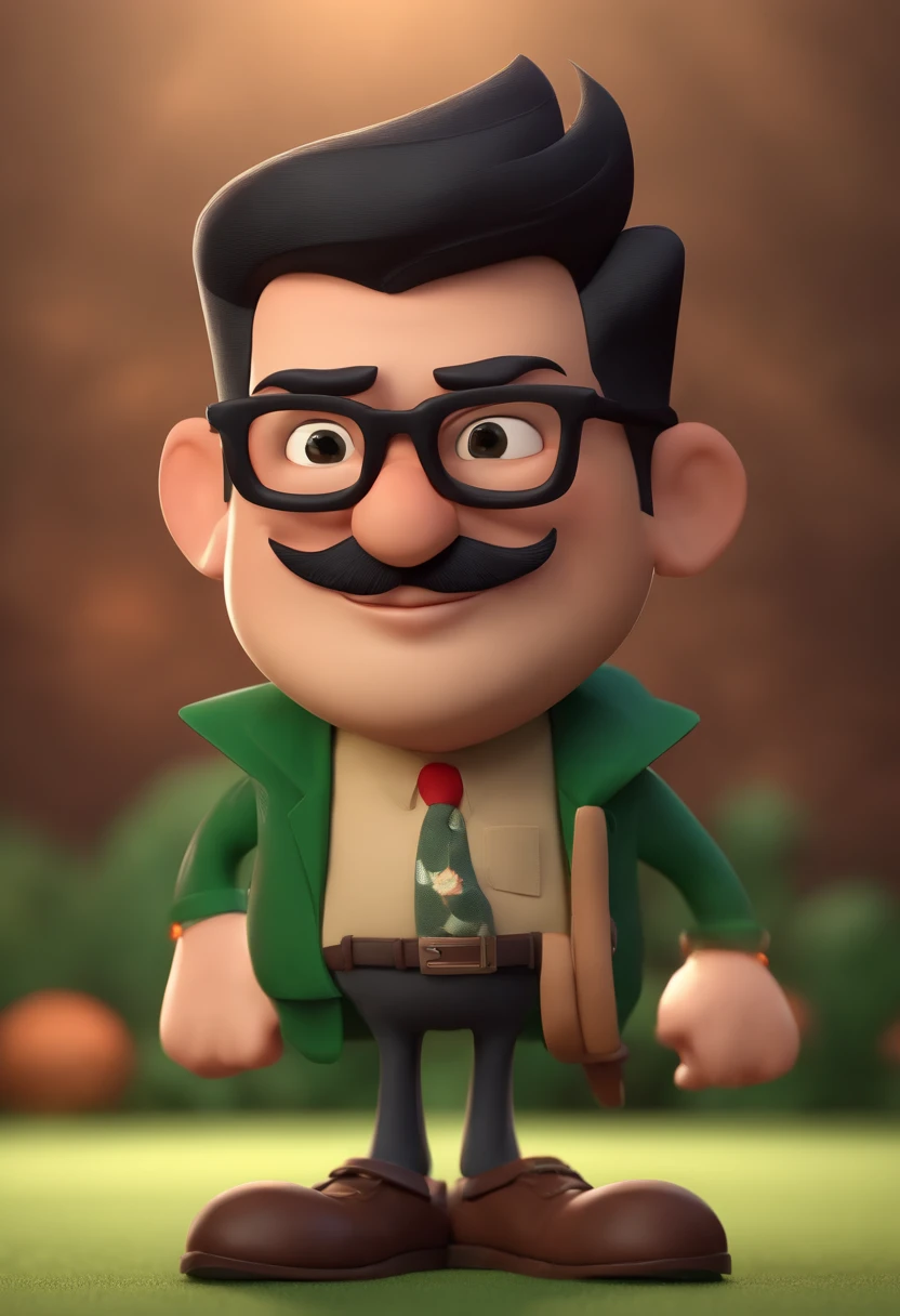 Cartoon character of a man with black glasses and a black polo shirt, cabelo liso, With beard and old school tattoo on his arm, animation character, Caractere estilizado, animation style rendering, 3D estilizado, Arnold Maya render, 3 d render stylized, toon render keyshot, Personagem 3D, Personagem 3D, 3d rendering stylized, 3 d character render, personagem de desenho animado, Personagem de close up, Pose de personagem, (Estilo Pixar) (master part:1.2) (Bokeh) (best quality) (pele detalhada) (textura detalhada) (8k) (argila) (Cinematic lighting) (foco nítido