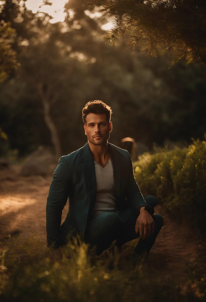 Homem bonito 25-35 anos de idade, no Parque, tainha, brown hair, fechar para cima, satellite image, Backlighting, UHD, alta qualidade, best quality, Altas, 8k, 16k