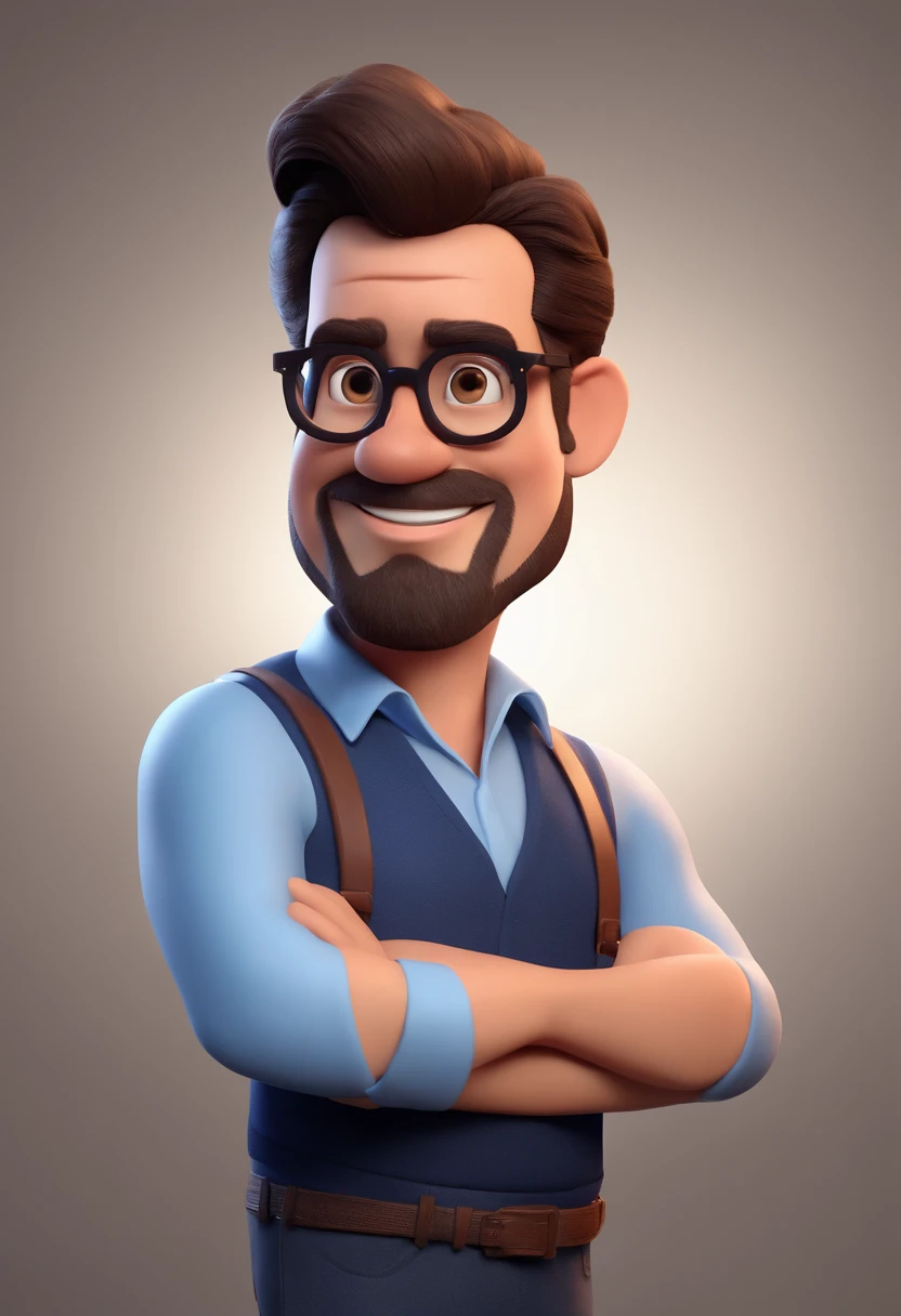Cartoon character of a man with black glasses and a blue shirt, animation character, Caractere estilizado, animation style rendering, 3D estilizado, Arnold Maya render, 3 d render stylized, toon render keyshot, Personagem 3D, Personagem 3D, 3d rendering stylized, 3 d character render, personagem de desenho animado, Personagem de close up, Pose de personagem, (Estilo Pixar) (master part:1.2) (Bokeh) (best quality) (pele detalhada) (textura detalhada) (8k) (argila) (Cinematic lighting) (foco nítido
