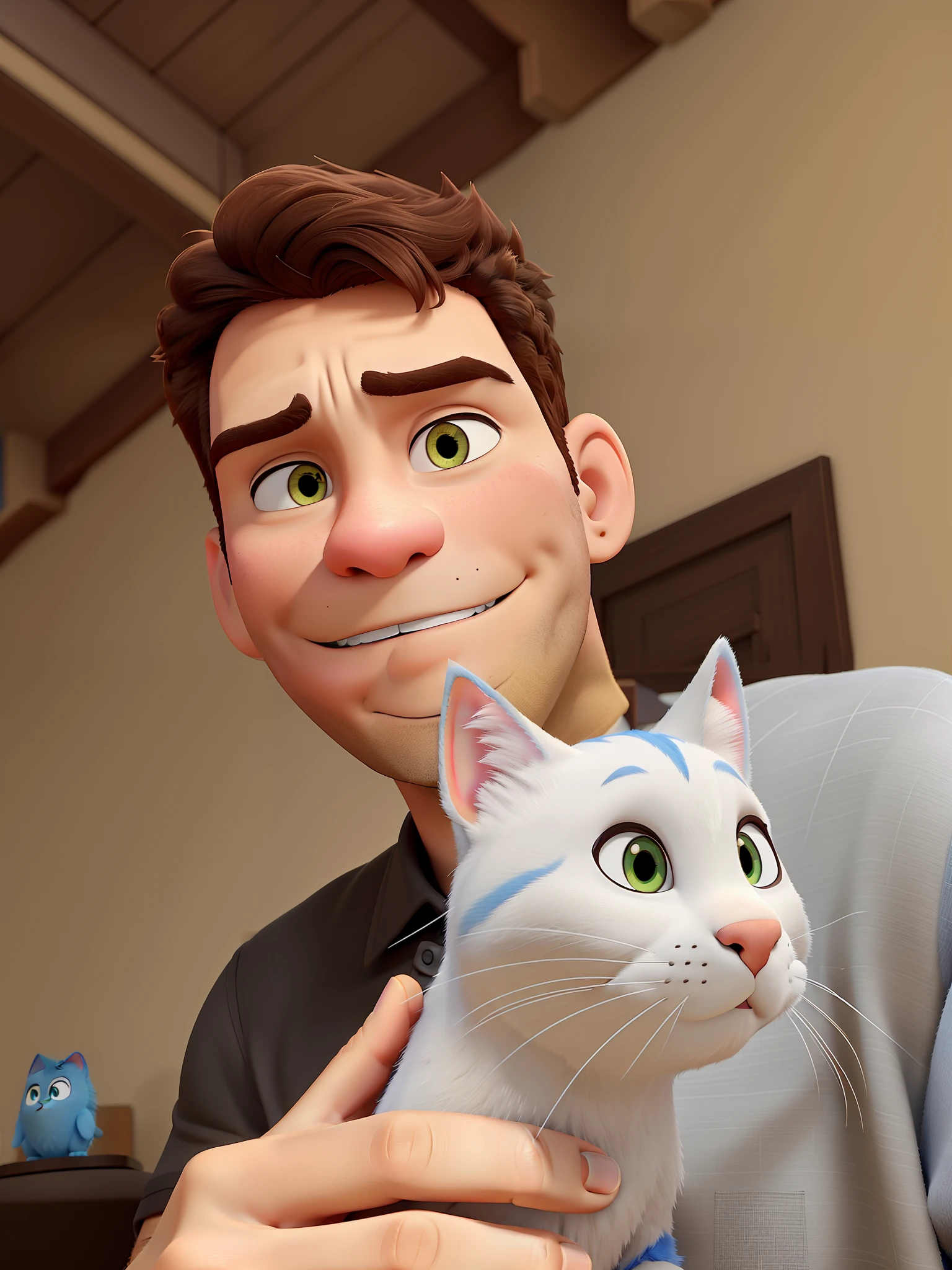 Homem e gato estilo disney pixar, alta qualidade, melhor qualidade