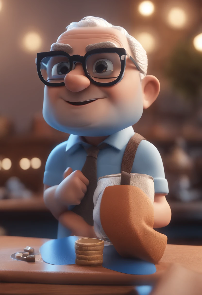 Cartoon character of a man with black glasses and a blue shirt, animation character, Caractere estilizado, animation style rendering, 3D estilizado, Arnold Maya render, 3 d render stylized, toon render keyshot, Personagem 3D, Personagem 3D, 3d rendering stylized, 3 d character render, personagem de desenho animado, Personagem de close up, Pose de personagem, (Estilo Pixar) (master part:1.2) (Bokeh) (best quality) (pele detalhada) (textura detalhada) (8k) (argila) (Cinematic lighting) (foco nítido