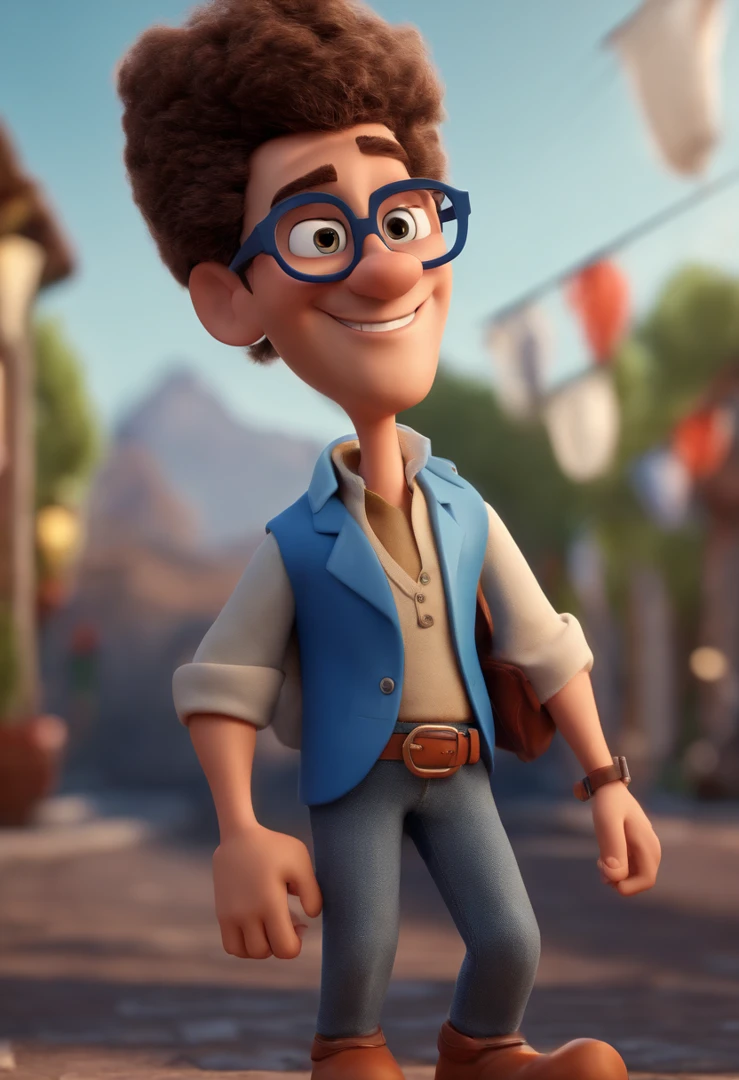 Cartoon character of a man with black glasses and a blue shirt, animation character, Caractere estilizado, animation style rendering, 3D estilizado, Arnold Maya render, 3 d render stylized, toon render keyshot, Personagem 3D, Personagem 3D, 3d rendering stylized, 3 d character render, personagem de desenho animado, Personagem de close up, Pose de personagem,  (Estilo Pixar) (master part:1.2) (Bokeh) (best quality) (pele detalhada) (textura detalhada) (8k) (argila) (Cinematic lighting) (foco nítido