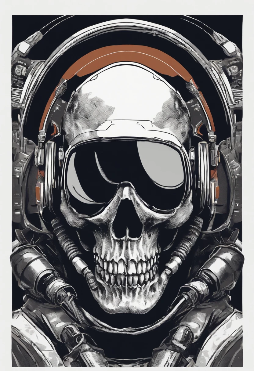 /imagine prompt: skull astronaut illustration for a sticker with a black background, in bold outline style, jagged edges, trashcore, light shading --v 5.2
