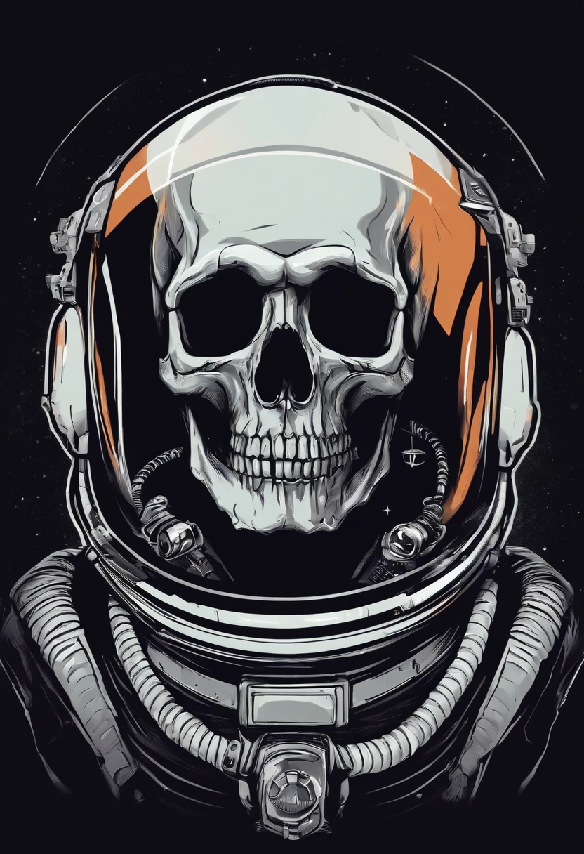 /imagine prompt: skull astronaut illustration for a sticker with a black background, in bold outline style, jagged edges, trashcore, light shading --v 5.2