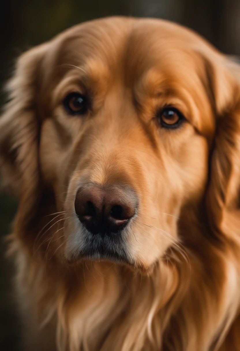 Uma mulher Cabelo castanho cacheados longos  sedoso segurando cachorro golden retriever