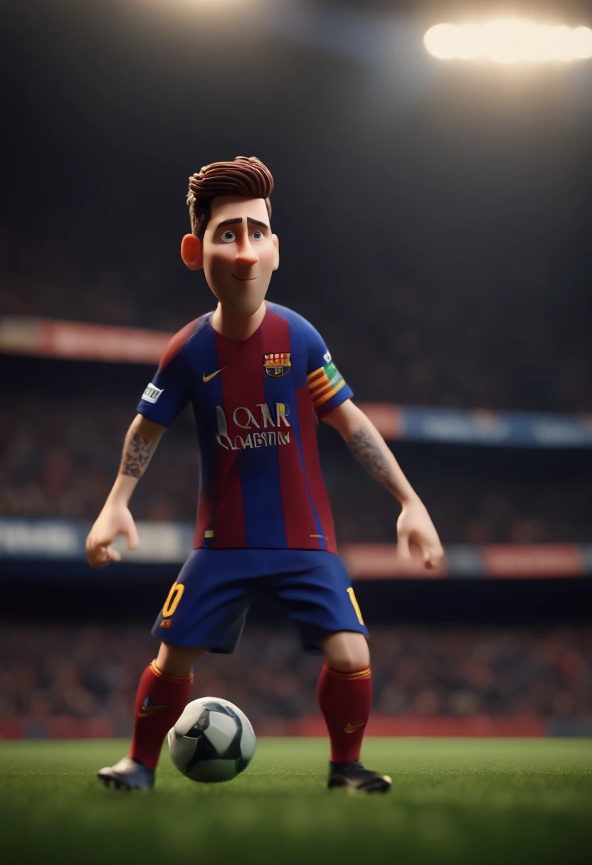 Lionel Messi, (pixar style) (masterpiece:1.2) (bokeh) (best quality) (detailed skin) (detailed texture) (8k) (claymation) (cinematic lighting) (sharp focus