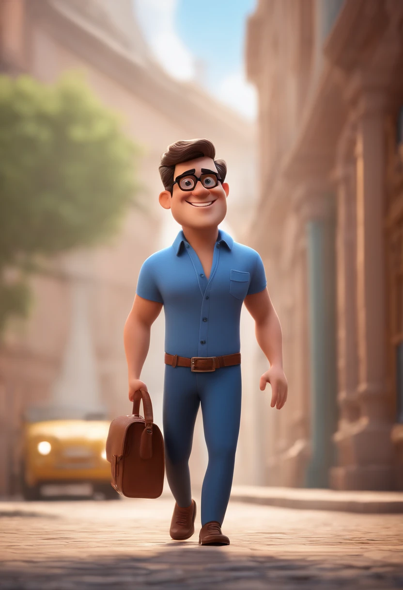 Cartoon character of a man with black glasses and a blue shirt, animation character, Caractere estilizado, animation style rendering, 3D estilizado, Arnold Maya render, 3 d render stylized, toon render keyshot, Personagem 3D, Personagem 3D, 3d rendering stylized, 3 d character render, personagem de desenho animado, Personagem de close up, Pose de personagem,  (Estilo Pixar) (master part:1.2) (Bokeh) (best quality) (pele detalhada) (textura detalhada) (8k) (argila) (Cinematic lighting) (foco nítido