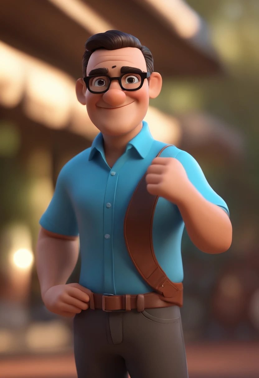 Cartoon character of a man with black glasses and a blue shirt, animation character, Caractere estilizado, animation style rendering, 3D estilizado, Arnold Maya render, 3 d render stylized, toon render keyshot, Personagem 3D, Personagem 3D, 3d rendering stylized, 3 d character render, personagem de desenho animado, Personagem de close up, Pose de personagem, (Estilo Pixar) (master part:1.2) (Bokeh) (best quality) (pele detalhada) (textura detalhada) (8k) (argila) (Cinematic lighting) (foco nítido
