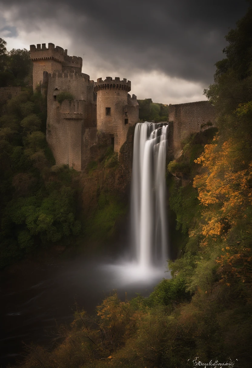 (final de tarde):0.9, (atmosfera densa):0.8, (feeling cold):0.7, (castelo):1.2, (medieval):1.1, (tempestade):1.4, (lightnings):1.3, (chuva):1.2, (garoa):1.2, (detalhado 8k):1.5.