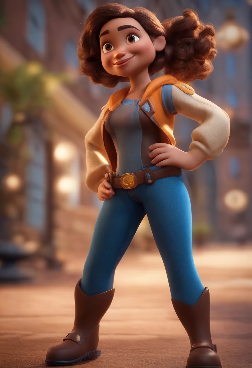 Personagem dos desenhos animados de uma mulher com  cabelo cacheado marrom escuro e uma camisa azul, animation character, Caractere estilizado, animation style rendering, 3D estilizado, Arnold Maya render, 3 d render stylized, toon render keyshot, Personagem 3D, Personagem 3D, 3d rendering stylized, 3 d character render, personagem de desenho animado, Personagem de close up, Pose de personagem,  (Estilo Pixar) (master part:1.2) (Bokeh) (best quality) (pele detalhada) (textura detalhada) (8k) (argila) (Cinematic lighting) (foco nítido