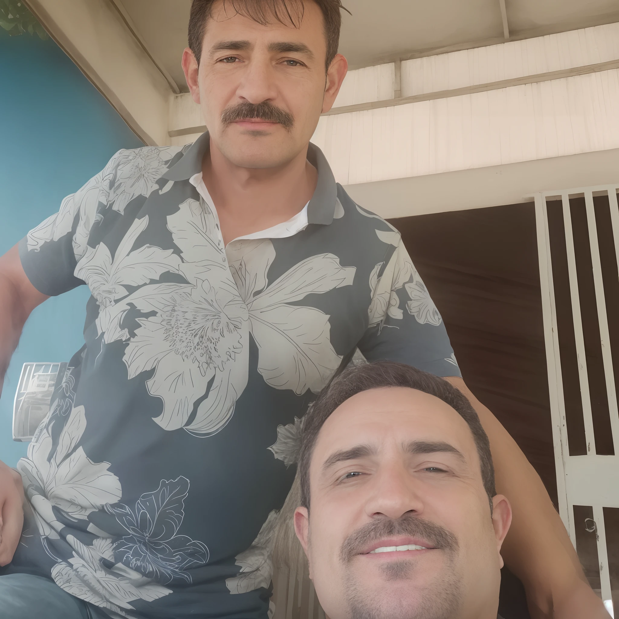 There are two men sitting in a chair together in a room, imagem de qualidade muito baixa, Alarcon Cartunista, Directed by: Giorgio Cavallon, Barabas Miklos e Hollosy Simon, In the background, imagem do avatar, foto do perfil, they are very serious, por Romain brook, Juanjo Guarnido