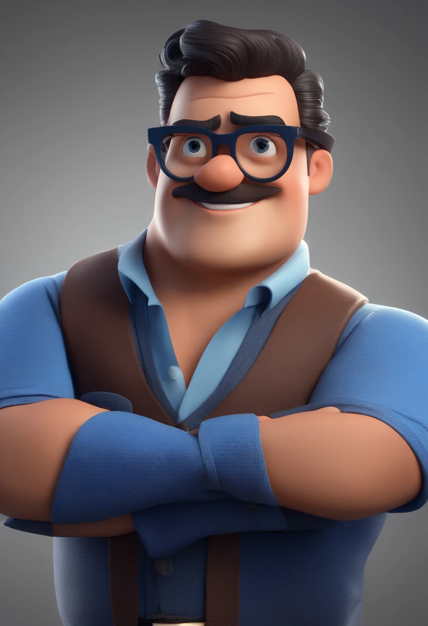 Cartoon character of a man with black glasses and a blue shirt, animation character, Caractere estilizado, animation style rendering, 3D estilizado, Arnold Maya render, 3 d render stylized, toon render keyshot, Personagem 3D, Personagem 3D, 3d rendering stylized, 3 d character render, personagem de desenho animado, Personagem de close up, Pose de personagem, (Estilo Pixar) (master part:1.2) (Bokeh) (best quality) (pele detalhada) (textura detalhada) (8k) (argila) (Cinematic lighting) (foco nítido