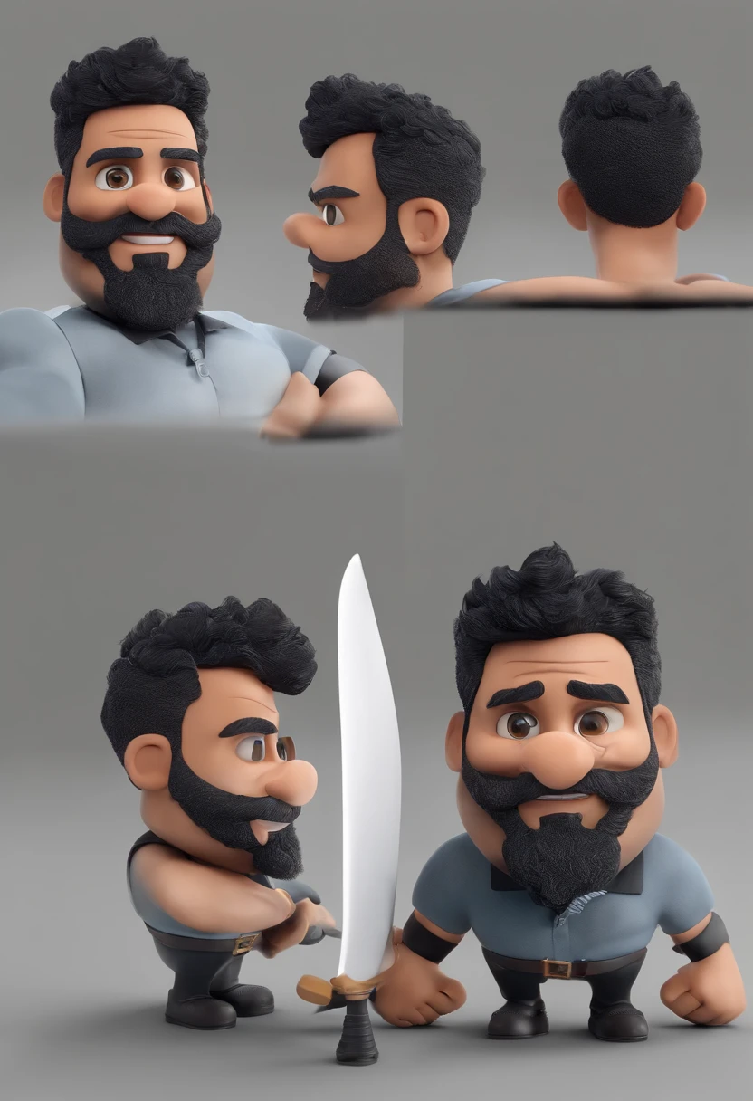 Personagem de desenho animado de um homem e uma camisa polo preta, cabelo liso, With beard and old school tattoo on his arm, animation character, Caractere estilizado, animation style rendering, 3D estilizado, Arnold Maya render, 3 d render stylized, toon render keyshot, Personagem 3D, Personagem 3D, 3d rendering stylized, 3 d character render, personagem de desenho animado, Personagem de close up, Pose de personagem, (Estilo Pixar) (master part:1.2) (Bokeh) (best quality) (pele detalhada) (textura detalhada) (8k) (argila) (Cinematic lighting) (foco nítido