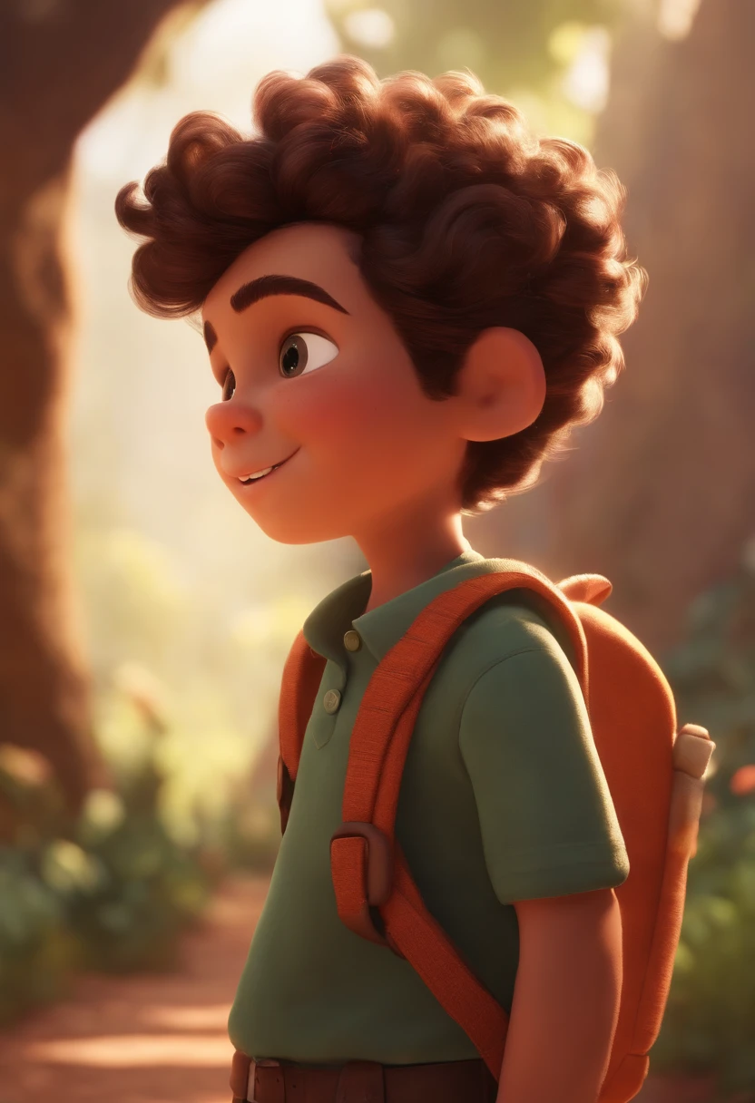 Image of a boy for a story in a YouTube video in Pixar format, He's the little allabester, He's the class leader, He's outgoing, Playful and gets up for a lot of things, cabelo curto