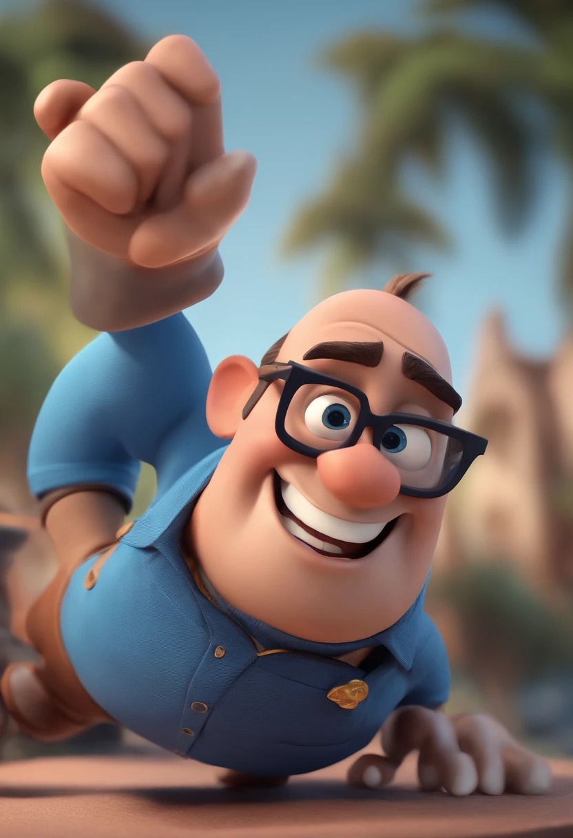 Cartoon character of a man with black glasses and a blue shirt, animation character, Caractere estilizado, animation style rendering, 3D estilizado, Arnold Maya render, 3 d render stylized, toon render keyshot, Personagem 3D, Personagem 3D, 3d rendering stylized, 3 d character render, personagem de desenho animado, Personagem de close up, Pose de personagem,  (Estilo Pixar) (master part:1.2) (Bokeh) (best quality) (pele detalhada) (textura detalhada) (8k) (argila) (Cinematic lighting) (foco nítido