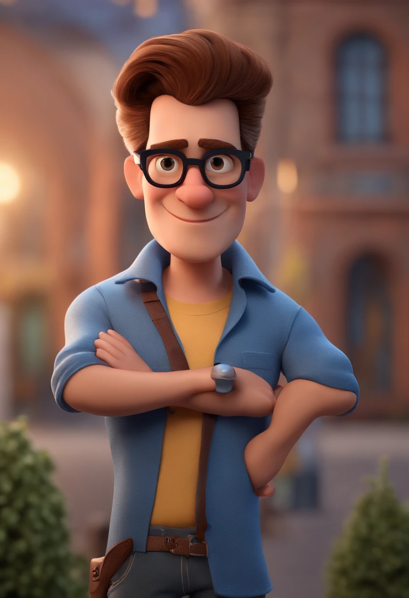 Cartoon character of a man with black glasses and a blue shirt, animation character, Caractere estilizado, animation style rendering, 3D estilizado, Arnold Maya render, 3 d render stylized, toon render keyshot, Personagem 3D, Personagem 3D, 3d rendering stylized, 3 d character render, personagem de desenho animado, Personagem de close up, Pose de personagem, (Estilo Pixar) (master part:1.2) (Bokeh) (best quality) (pele detalhada) (textura detalhada) (8k) (argila) (Cinematic lighting) (foco nítido