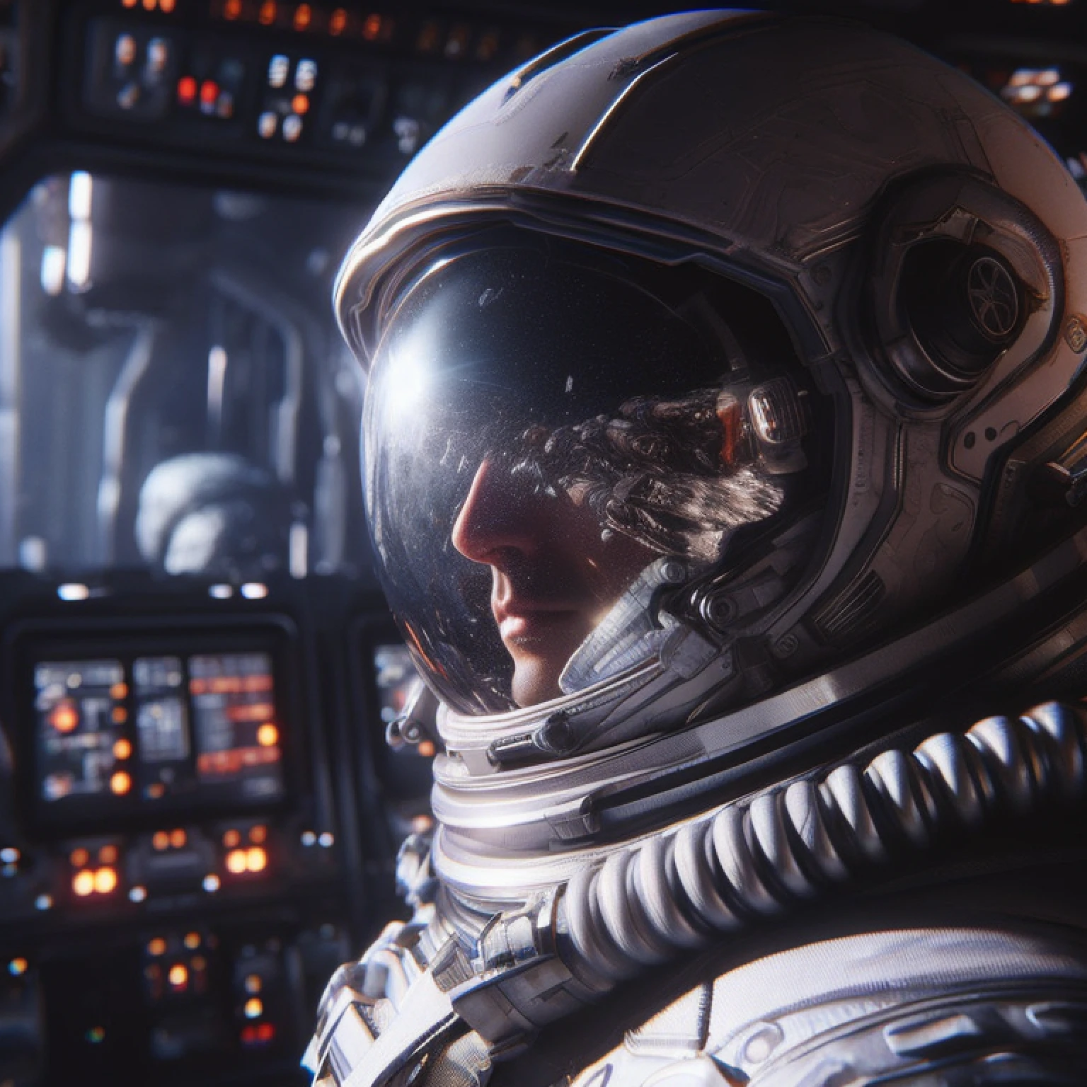 arafed astronaut in a space suit in a spaceship cockpit, detailed cinematic render, stunning visuals with rtx on, highly detailed vfx portrait of, insanely detailed octane render, highly detailed vfx, portrait of an ai astronaut, 8 k cg render, unreal engine. retro film still, 8k vfx render, 8 k octane render, 8k octane render