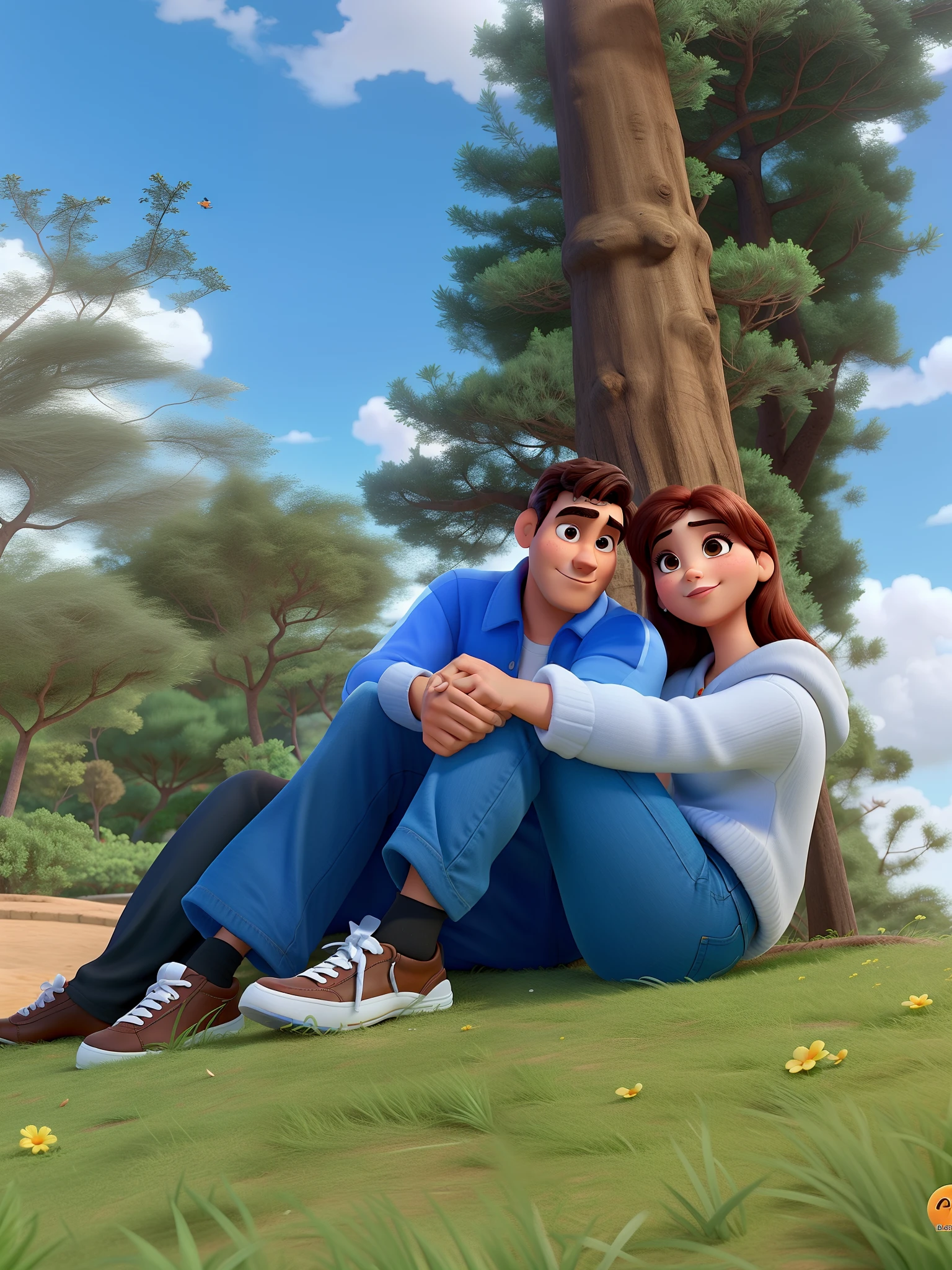 Um casal estilo pixar, homem branco, mulher morena, alta qualidade, melhor qualidade