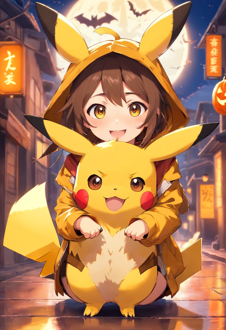 Pikachu in a cute Halloween costume, Happy face