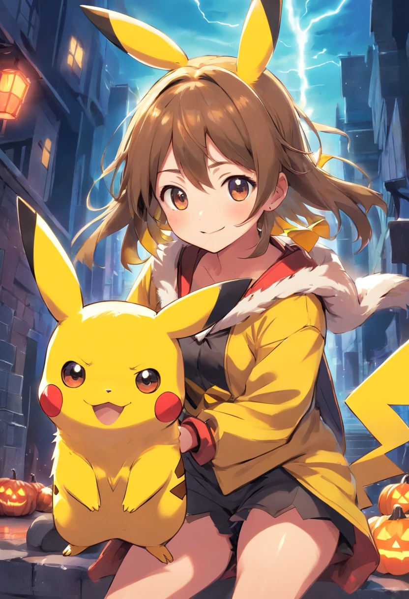 Pikachu in a cute Halloween costume, Happy face