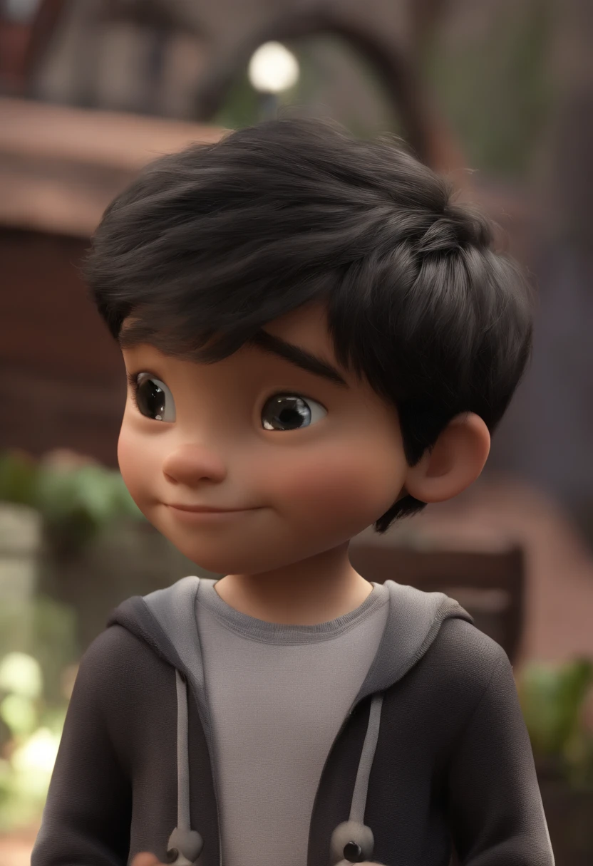 description: Make a young man
Features: Ele tem 23 anos, Sobrancelhas Grossas , Growing beard and short black hair half spiky
Scenario: Tipo de desenho animado da Disney
Compartilhar: He is wearing a black shirt with the text on it "RAYLTO CDS" .
qualidade: Pixar, ....3d, Disney
Criando Personagem Disney, Pixar