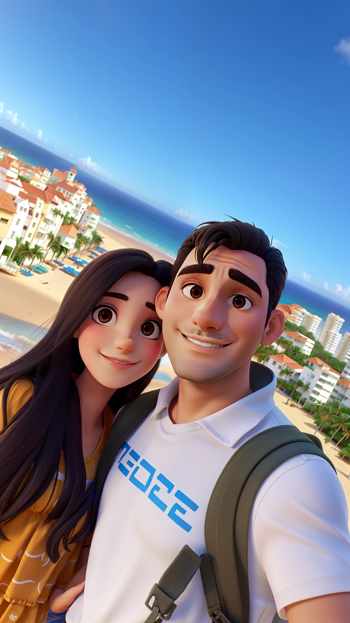Um casal perto de uma praia