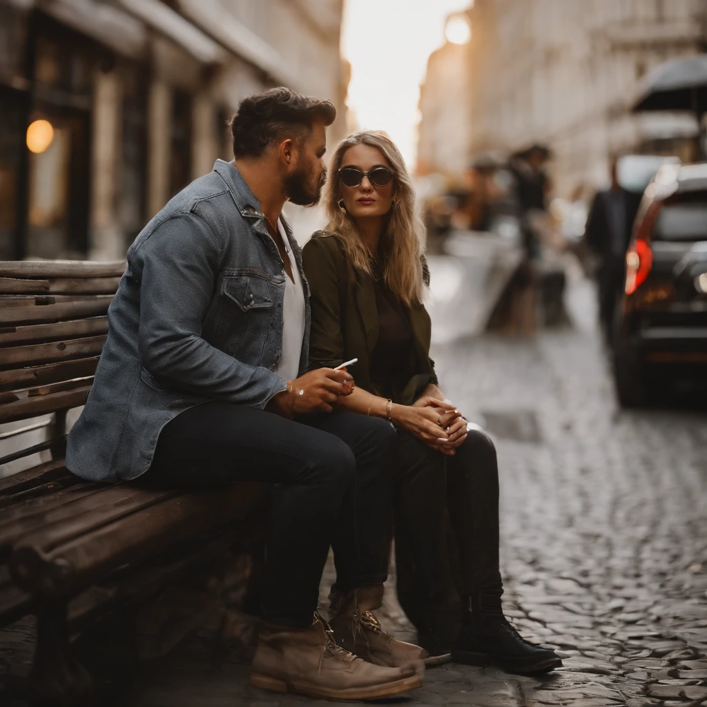 smoking on the street, profile image, couple, profile pic, taken in the early 2020s, 👅 👅, they are smoking, profile photo, with cigar, male and female, charli bowater and artgeem, instagram, by Nándor Katona, lovely couple, lily frank "in format pixar"