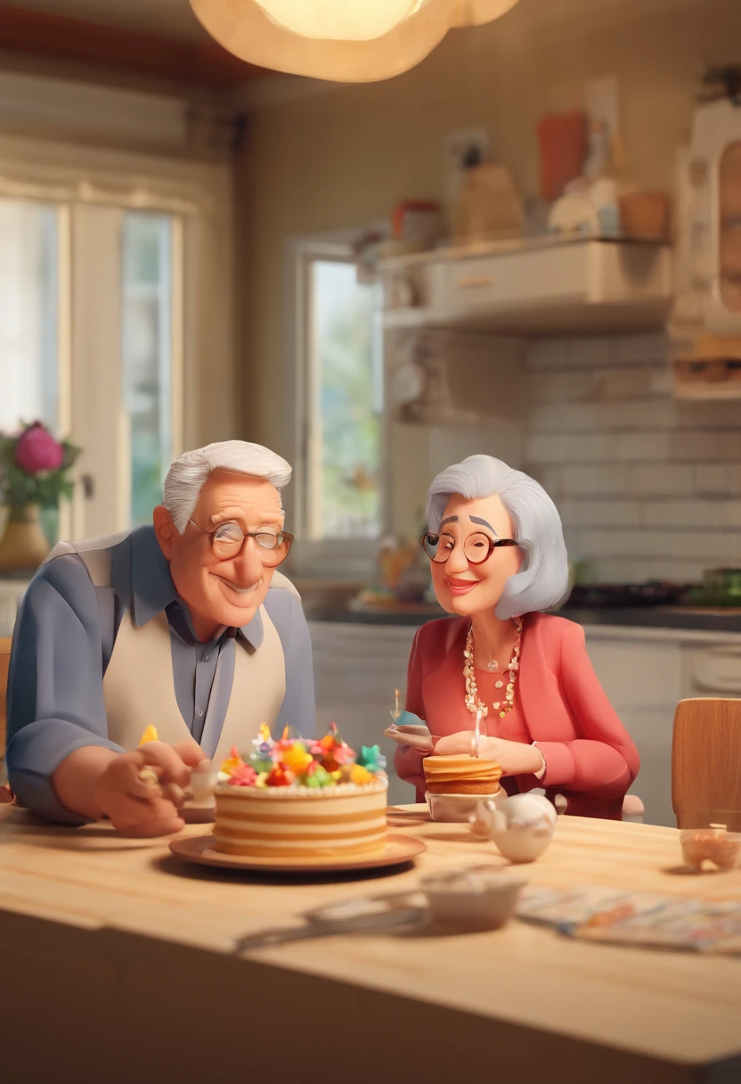 Older couple sitting at table with cake in kitchen with refrigerator in background, momma and papa, 7 0 anos, 70 anos, taken in the early 2020s, Directed by: Bernie D'Andrea, ele tem cerca de 8 0 anos de idade, Casal feliz, Fotografia tirada em 2 0 2 0, Directed by: Edward Avedisian, Directed by: Elizabeth Durack