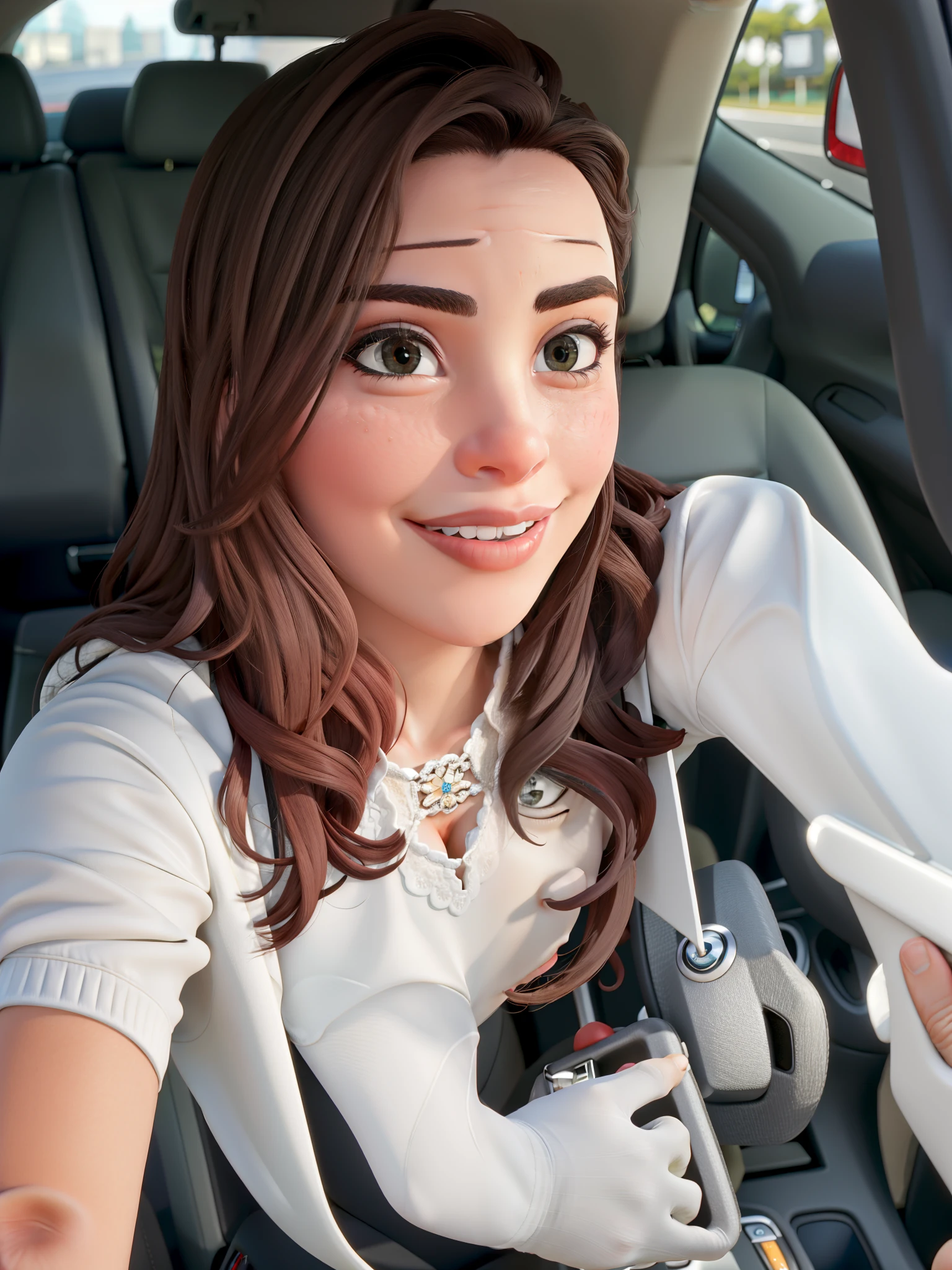 Mulher fazendo uma selfie dentro do carro
