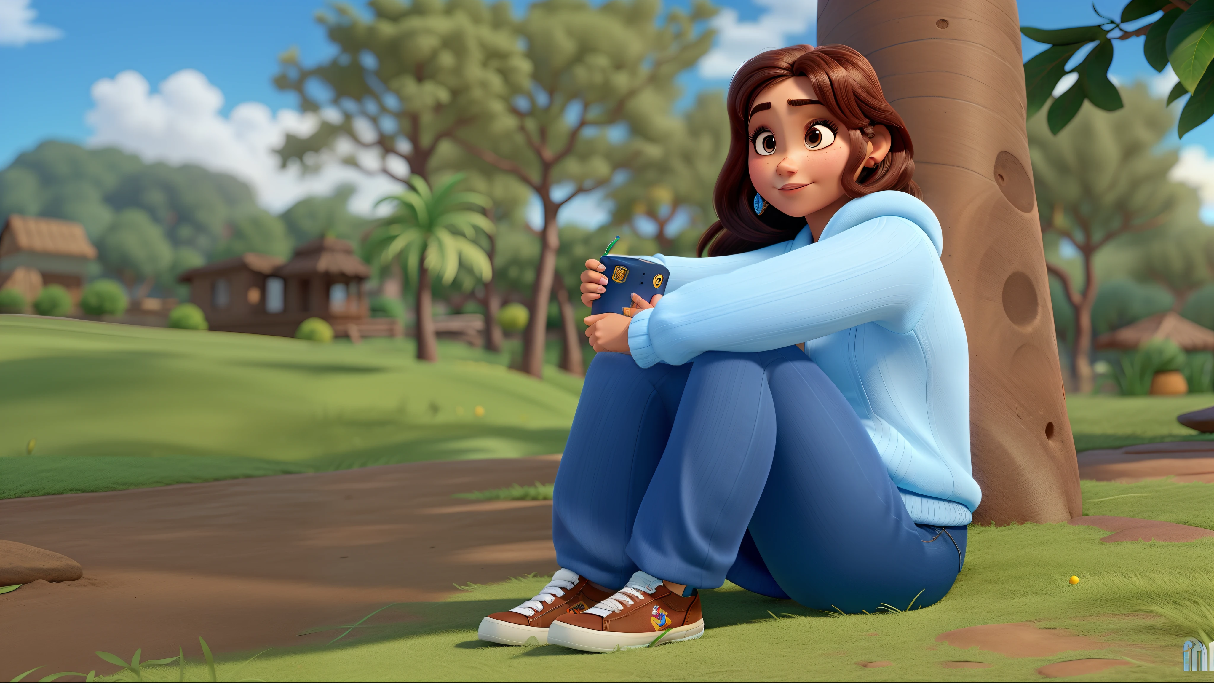 Uma mulher morena estilo pixar, alta qualidade, melhor qualidade