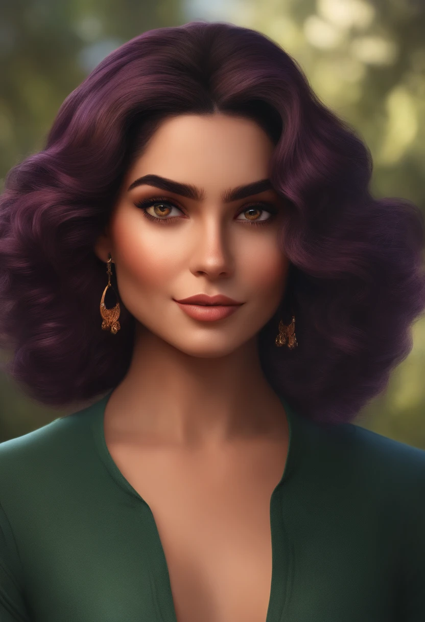 personagem estilo Pixar, mulher morena de cabelo cacheado estilosa