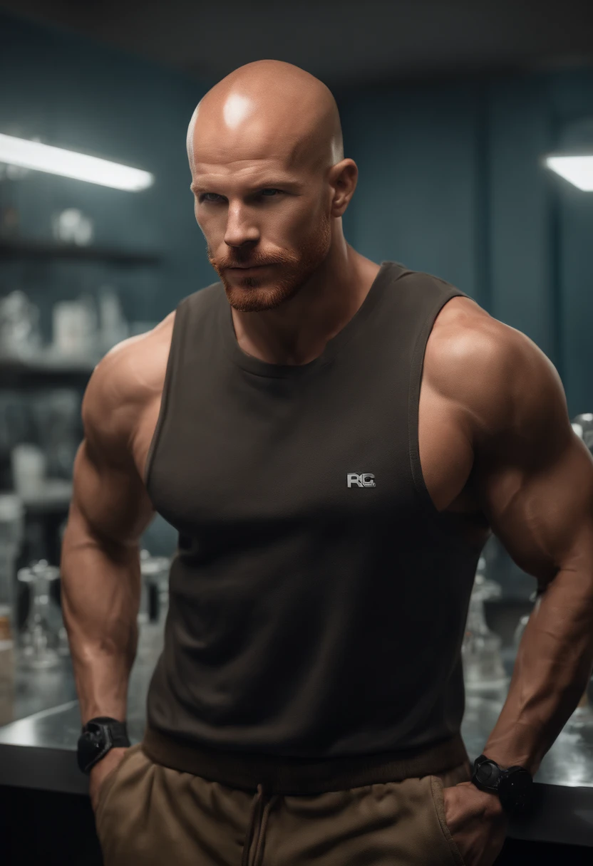 Freddie Ljungberg, (Muscle: 1.5), Iconic red hair, Chemistry Laboratory, retrato, trending in cgsociety, intrincado, High detail, foco nítido, Dramatic, Arte de pintura realista