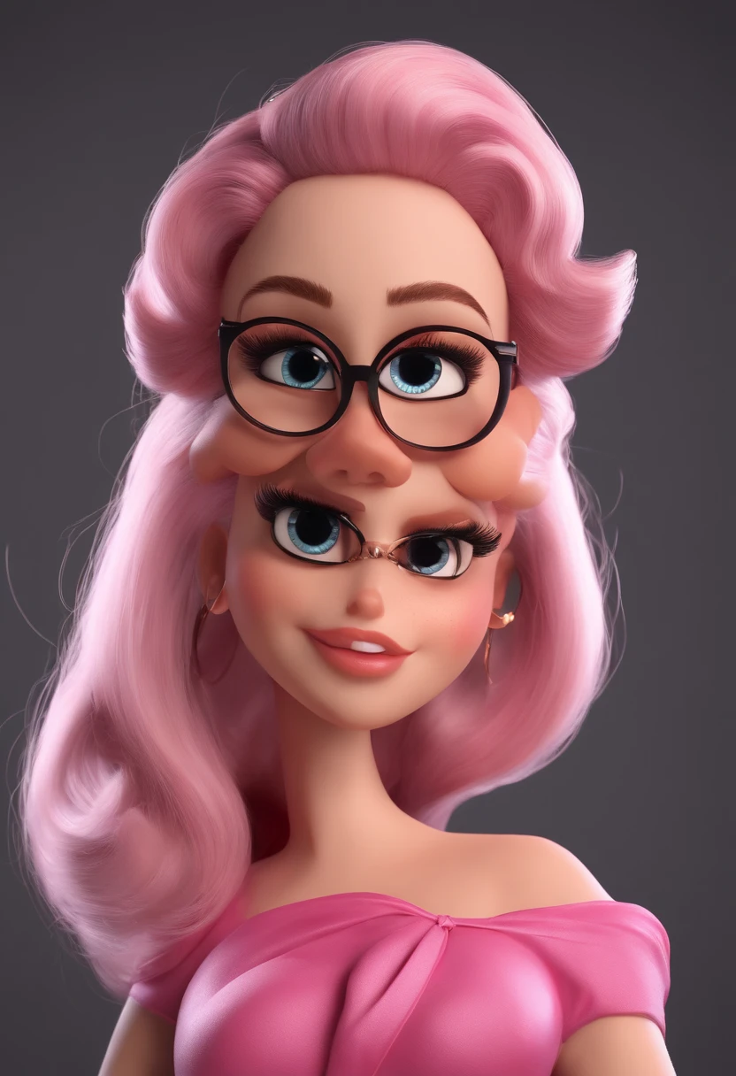 Personaje de dibujos animados de una mujer con gafas rosadas con orejas de gato, cabello ????? y largo, Black Eyes and Pink Dress Animation Character, stylized character, Rendering animation styles, 3D estilizado, Arnold Maya render, 3D render estilizado, Toon renderizar keyshot, Personaje 3D, Personaje 3D, Renderizado 3D estilizado, Renderizado de 3 caracteres D, Personaje de dibujos animados, Personaje de primer plano, Pose del personaje, (estilo pixar) (Pieza maestra:1.2) (Bokeh) (La mejor calidad) (Piel detallada) (Textura detallada) (8k) (arcilla) (cinematic lighting) (foco nítido