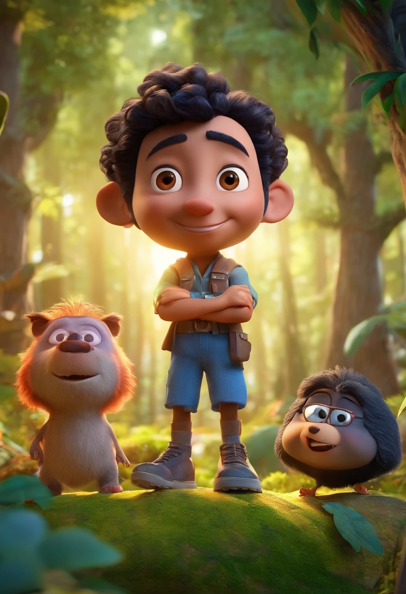 Estilo Pixar: Biologist in the forest, com cabelo longo , preto, negra, 3D Poster,Disney