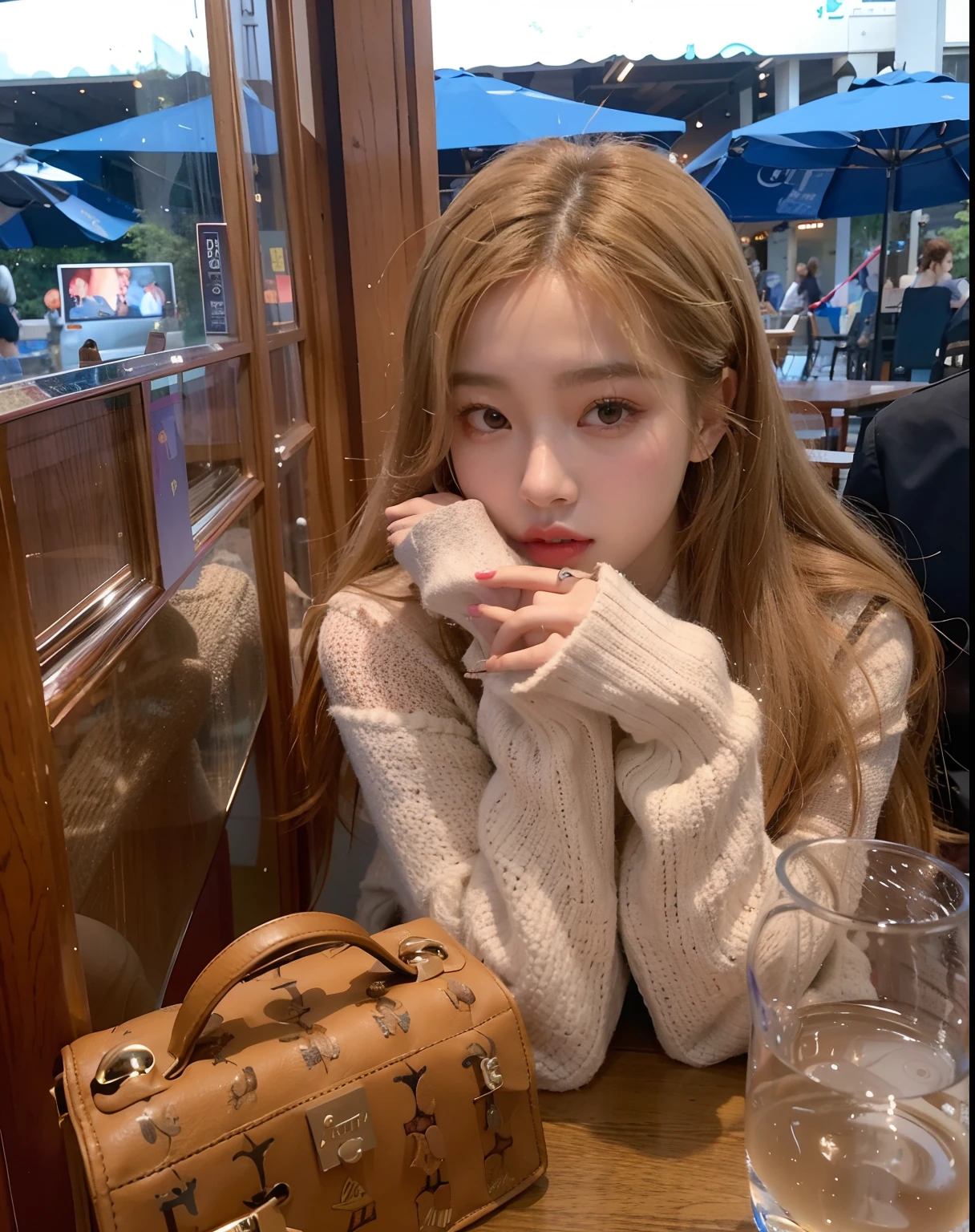 araffe girl sitting at a table with a purse and a glass of water, roseanne park of blackpink, jossi of blackpink, portrait of jossi of blackpink, jisoo of blackpink, jisoo from blackpink, blackpink jennie, portrait jisoo blackpink, blackpink, lalisa manoban of blackpink, ulzzang, kim doyoung, jinyoung shin, tzuyu from twice