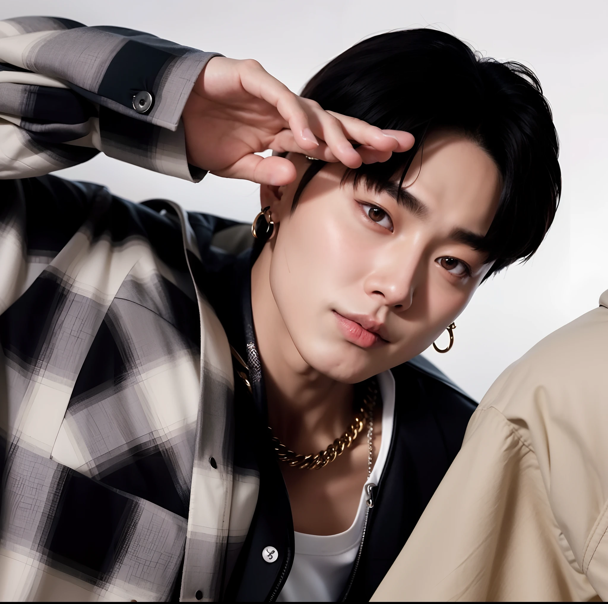 there is a man that is standing next to a man, jungkook, hyung tae, jung jaehyun, taejune kim, kim doyoung, jinyoung shin, wonbin lee, cai xukun, inspired by jeonseok lee, profile pic, hong june hyung, yanjun chengt, hyung tae kim, smooth in _ the background, glossy from rain, key still