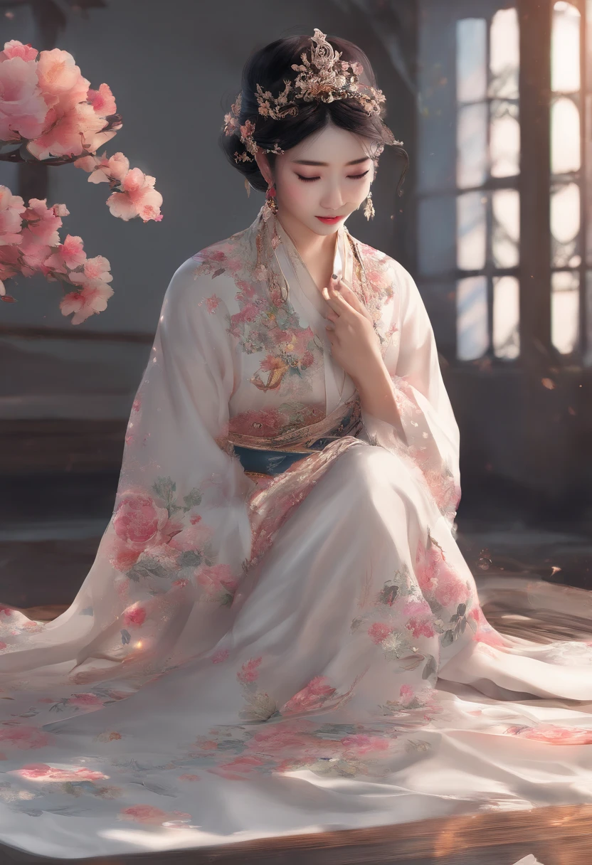 NSFW, super alta qualidade, master part, Perfect illustration, Detalhes extremamente altos (Luz e sombra delicadas, highly dramatic picture,)Zhong Hua, 1 girl, sozinho, Hanfu, antigo_Chinese_arquitetura, Campo de flores, flor, (peito grande:1.2) (Realistic:1.4), emaranhamento zen, Mandala, Tangled, arte oficial, Unity 8k papel de parede, super detalhado, lindo e bonito, master part, best quality, (Dynamic angle: 1.4), pele brilhante, (Flashes coloridos flutuantes: 1) As mais belas formas de caos, elegante, Fauvistadesign, cores brilhantes, romantic depth of field exotic_Dance, metade_nu, fundo detalhado da rua