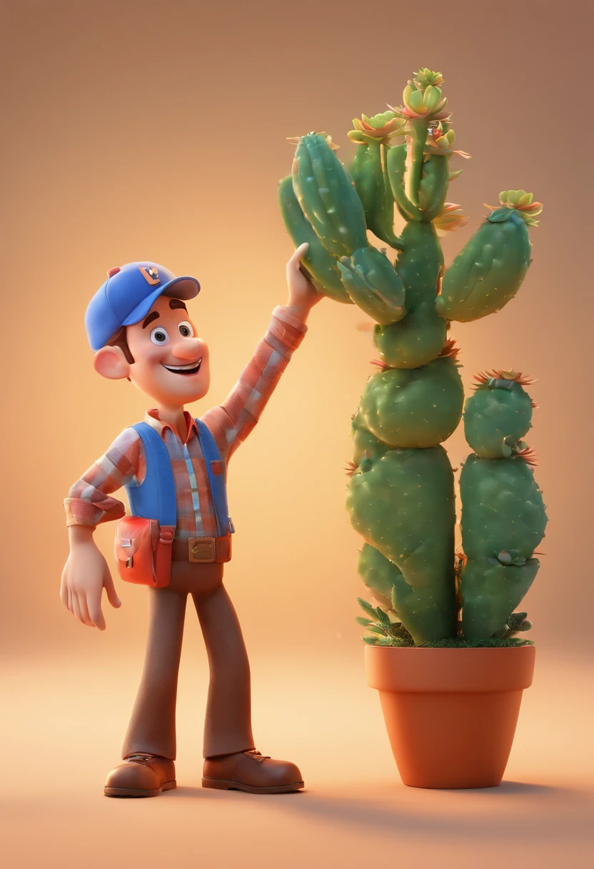 Estilo Pixar: O homem adulto de 26 anos,Is holding a succulent with his two hands,3D Poster,Disney
