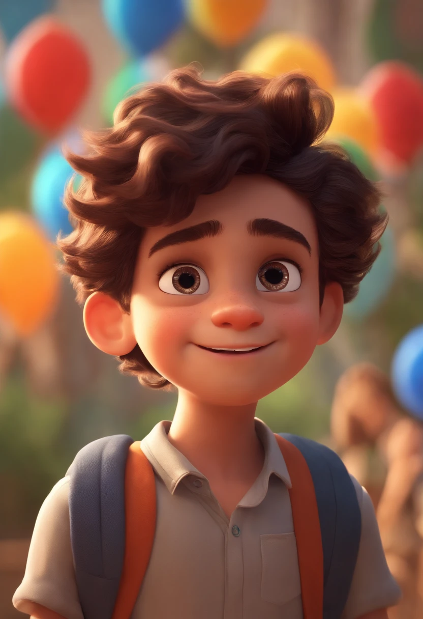 Image of a boy for a story in a YouTube video in Pixar format, He's the little allabester, He's the class leader, He's outgoing, Playful and gets up for a lot of things, cabelo curto