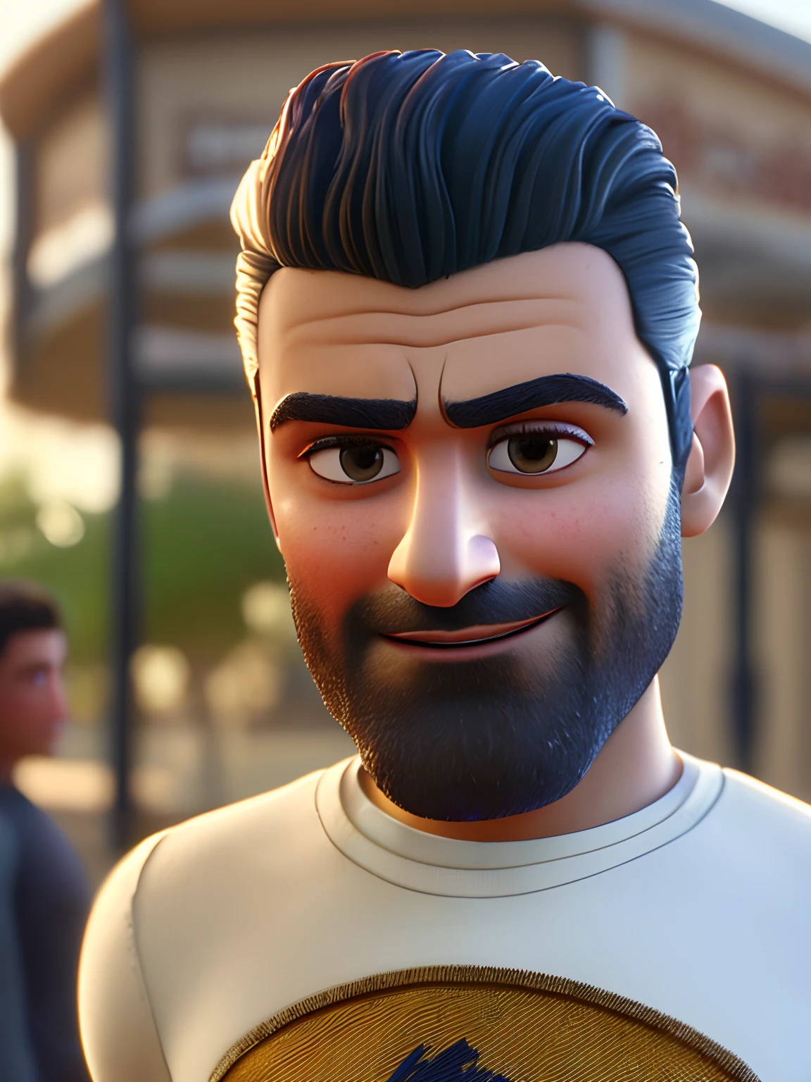 pixarstyle a waist-length portrait of a oscar isaac in a white t-shirt, smile, natural skin texture, 4k textures, hdr, intricate, highly detailed, sharp focus, cinematic look, hyperdetailed