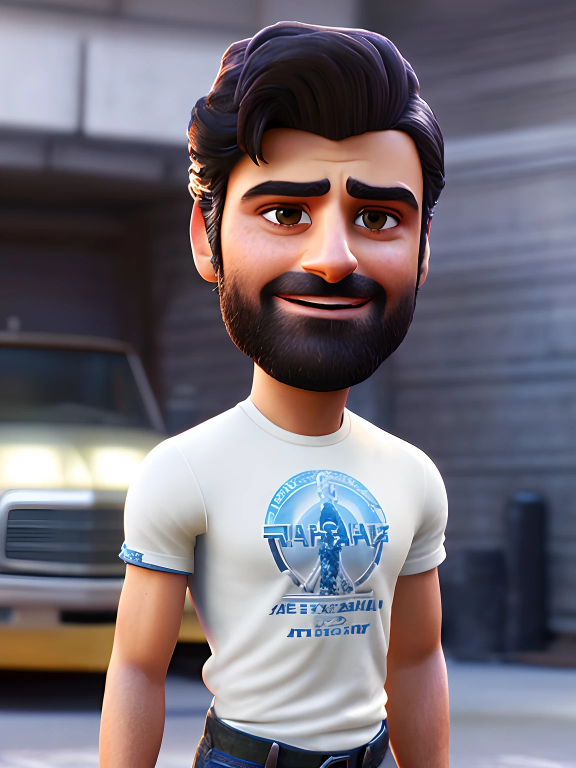 pixarstyle a waist-length portrait of a oscar isaac in a white t-shirt, smile, natural skin texture, 4k textures, hdr, intricate, highly detailed, sharp focus, cinematic look, hyperdetailed