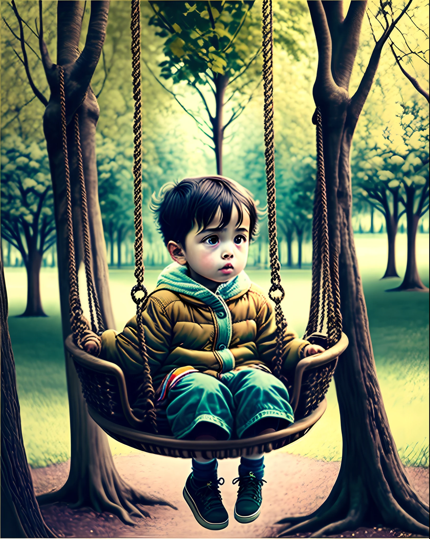 A child in the park on a swing