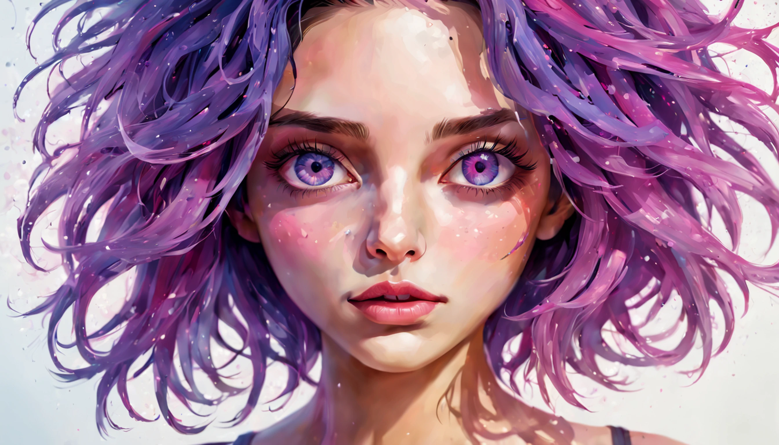 Mulher bonita colorida: uma mulher de 18 anos, hair messy, oil-painting, Nice perfect face with smooth skinice perfect face, cores amarelas azuis, light purple and violet additions, light red additions, detalhes intrincados, tela inicial, 8K分辨率, obra-prima, rosto bonito, artstation pintura digital fluxo de tinta liso muitoBlack: 8K resolution photorealistic masterpiece: pintura guache fluido intrincadamente detalhada: por Jean Baptiste Mongue: caligrafia: acrylic: aquarela, fotografia profissional, natural lightting, Maximalist volumetric lighting photoillustration: por marton bobzert:, complexo, elegante, expansivo, genial