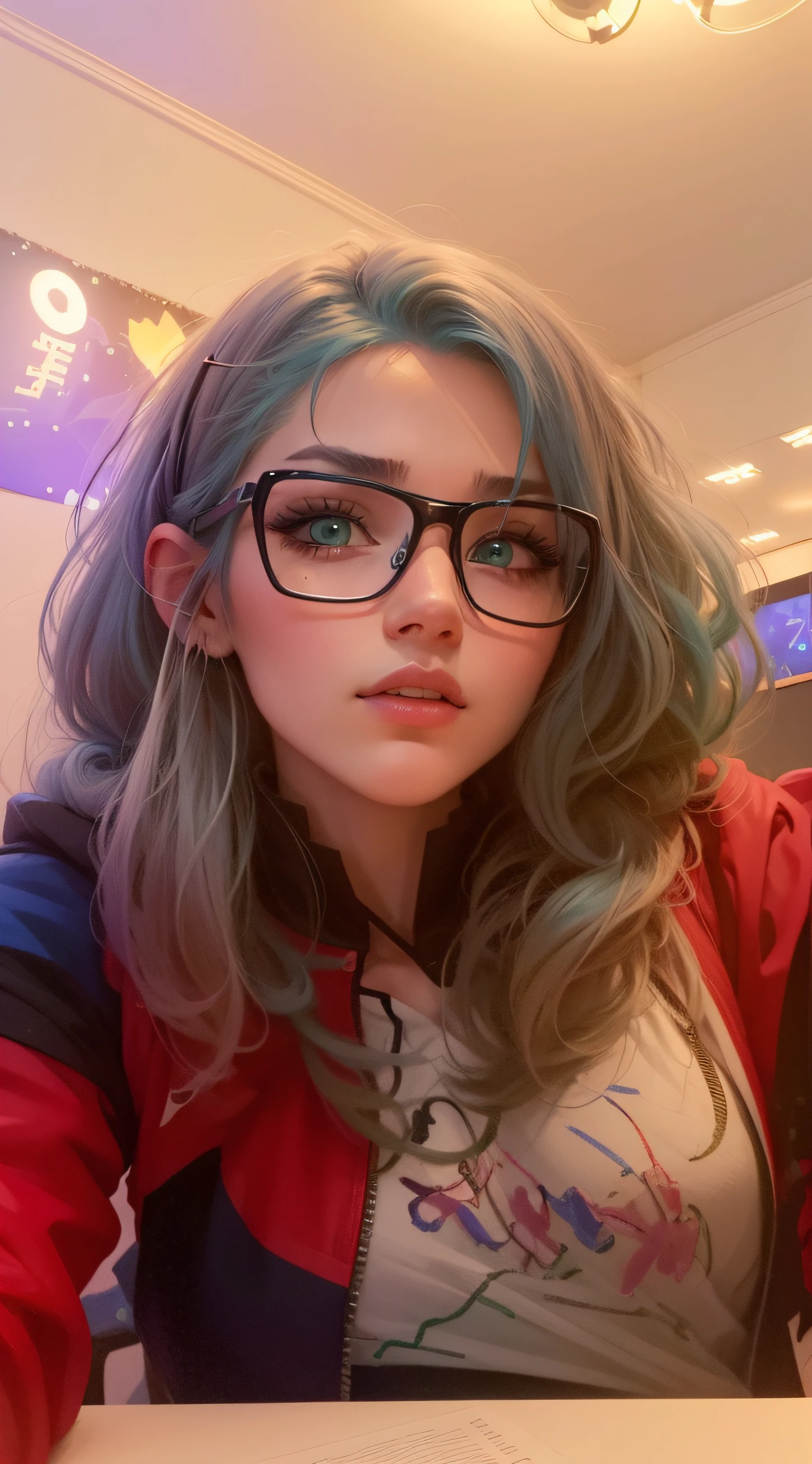 'Close up portait beautiful girl, blue hair, green eyes, in modern fighting costume, hyper realistic, pastel colors, complementary colors, soft colors, vibrant colors, dramatic colors, vaporwave, retrowave, black and white, colorfull, artochrome, highly detailed, 4K'