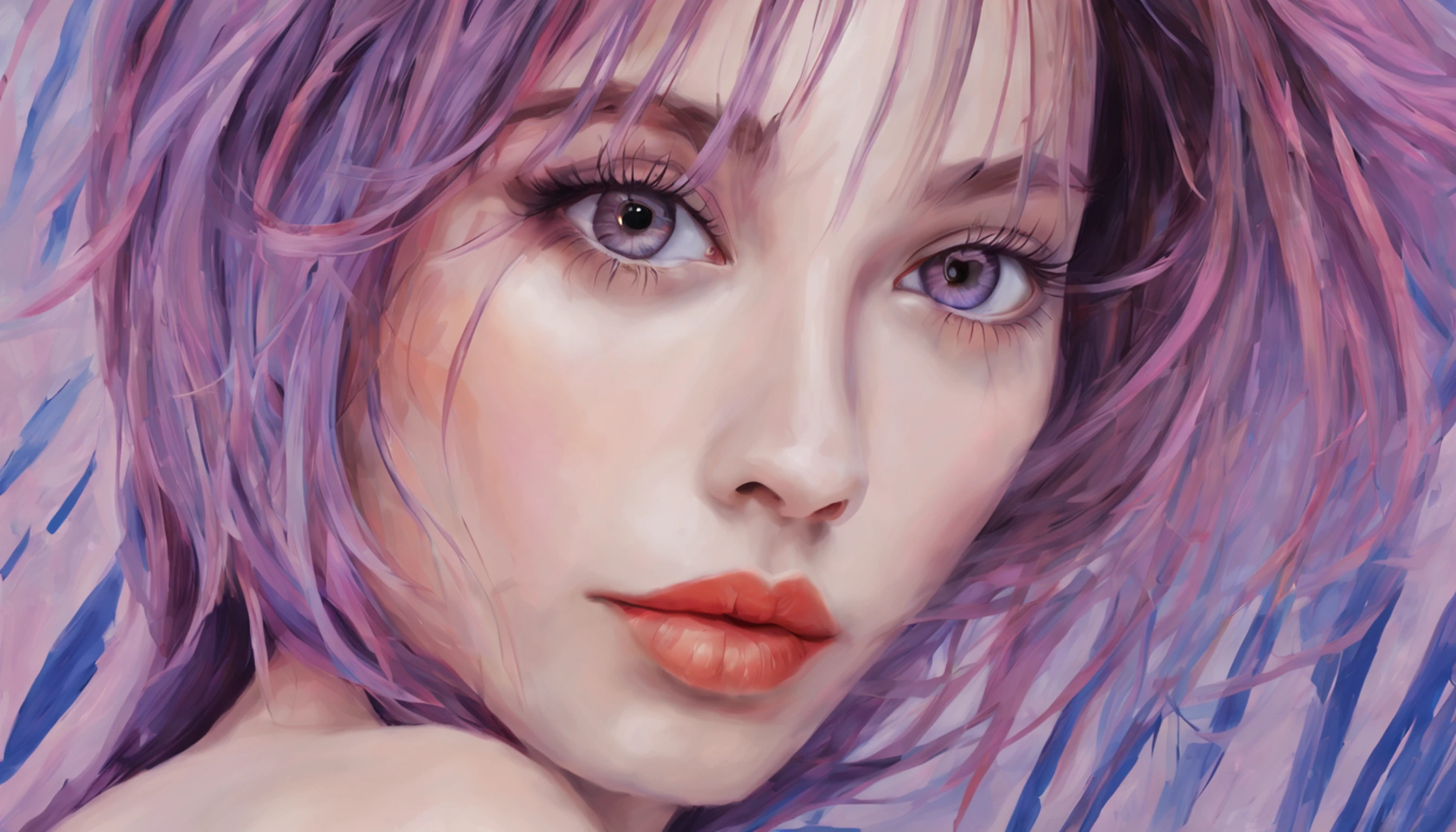 Mulher bonita: uma mulher de 18 anos, hair messy, oil-painting, Nice perfect face with smooth skinice perfect face, cores amarelas azuis, light purple and violet additions, light red additions, detalhes intrincados, tela inicial, 8K分辨率, obra-prima, rosto bonito, artstation pintura digital fluxo de tinta liso muitoBlack: 8K resolution photorealistic masterpiece: pintura guache fluido intrincadamente detalhada: por Jean Baptiste Mongue: caligrafia: acrylic: aquarela, fotografia profissional, natural lightting, Maximalist volumetric lighting photoillustration: por marton bobzert:, complexo, elegante, expansivo, genial