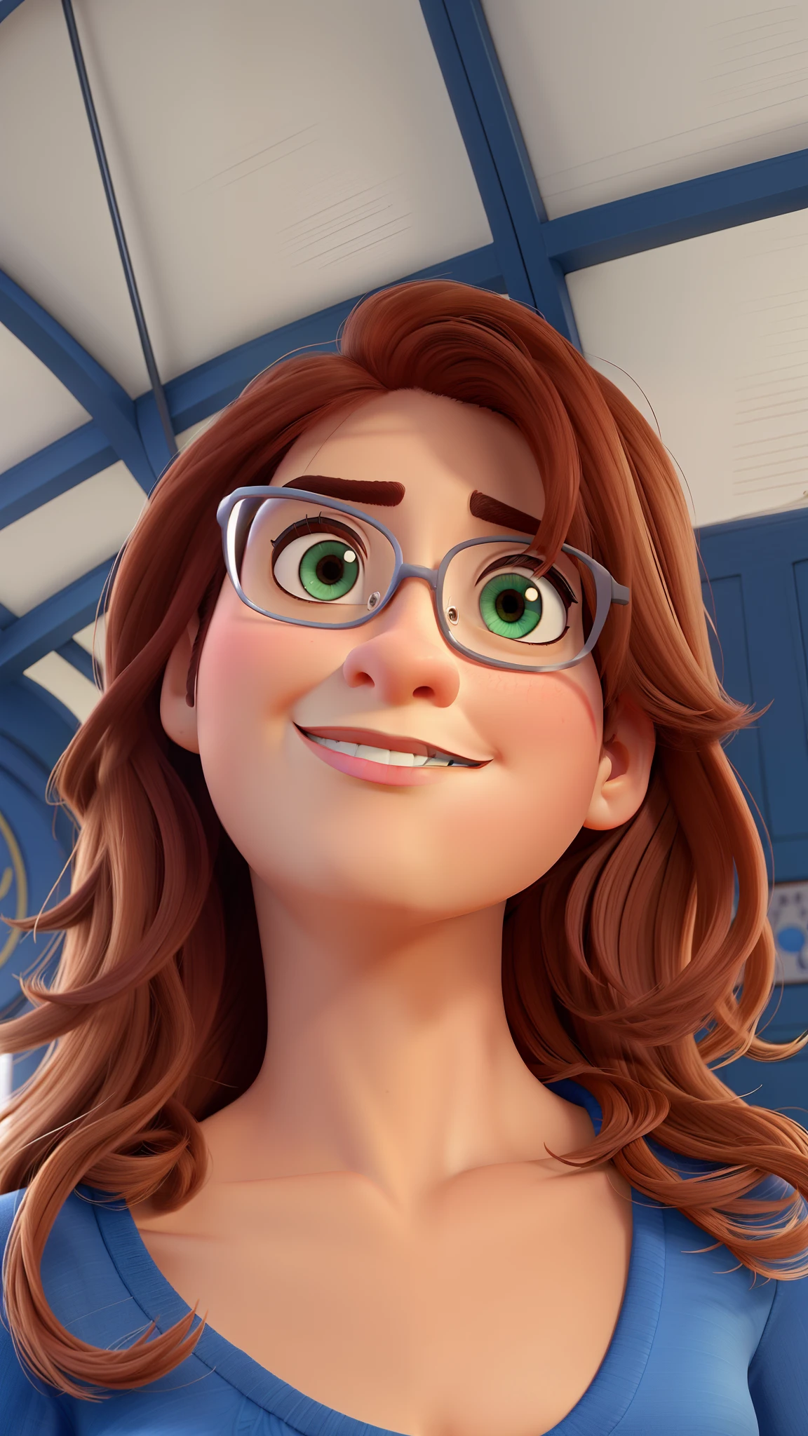 Recriar a foto no estilo disney pixar. keep all features. Olho castanho escuro